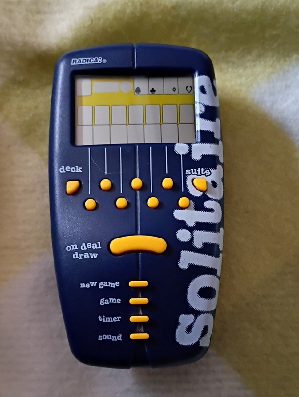 Handheld Solitaire Game - Navy with Yellow Buttons